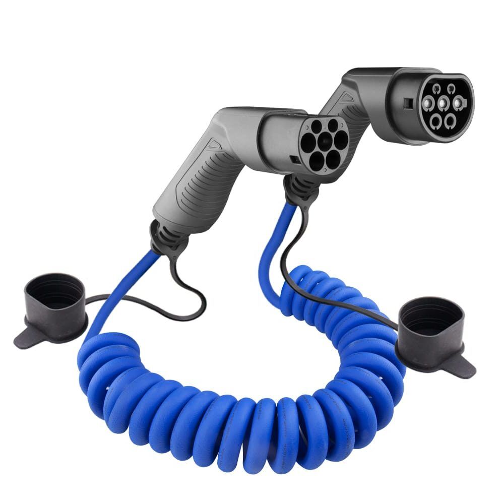 BESEN SPIRÁL ELEKTROMOS AUTÓ TÖLTŐKÁBEL KÉK (1f,32A,Type2) – 5méter - Image 1