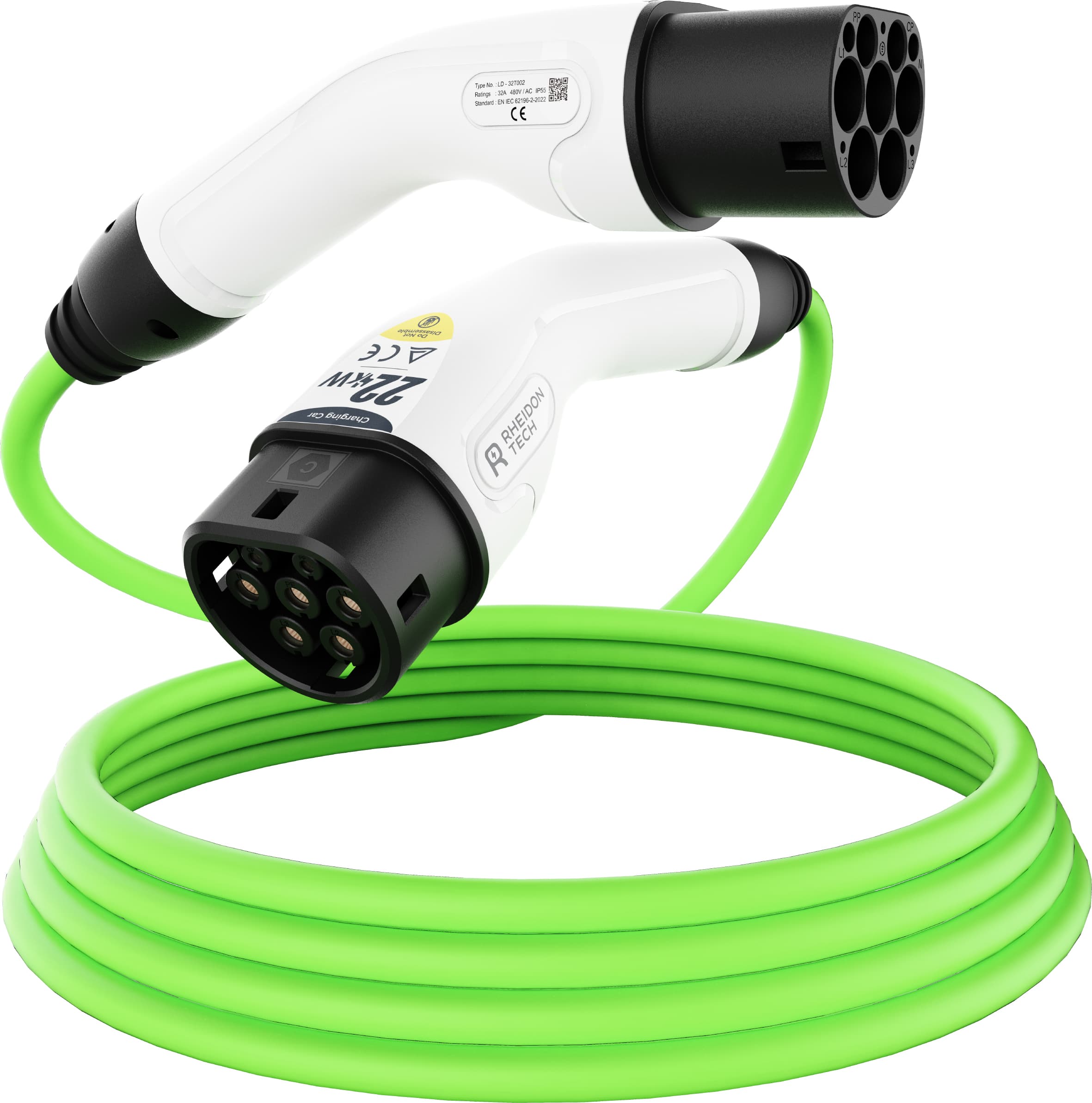 Rheidon elektromos autó töltőkábel (22 kW) – 3x32A – 6m – Type 2